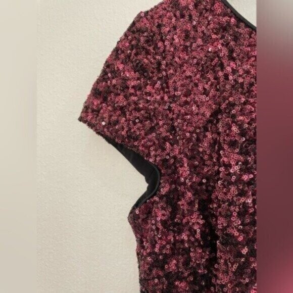 Dress The Population Elegant Sequin Midi Dress Burgundy Party Holiday Feminine - Picture 3 of 9